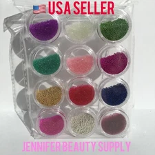 12 POTS COLOR CAVIAR MINI BALLS MICRO BEADS NAIL ART ACRYLIC UV 3D DECORATION US