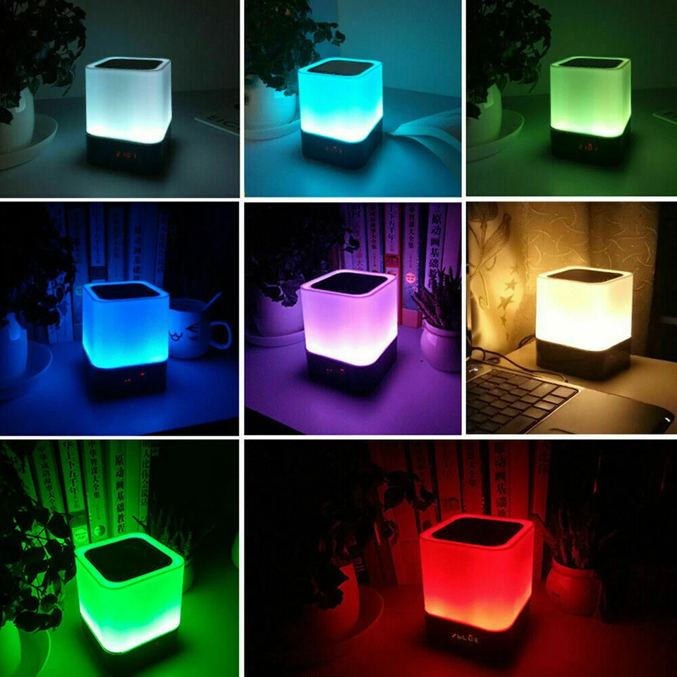 Bluetooth Music Speaker Alarm Clock Touch LED Night Light Desk Bedside Lamp Gift - Image 3 of 4