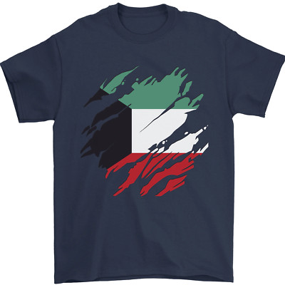 Zerrissene Kuwait Flagge Kuwait Tag Fußball Herren T-Shirt 100% Baumwolle