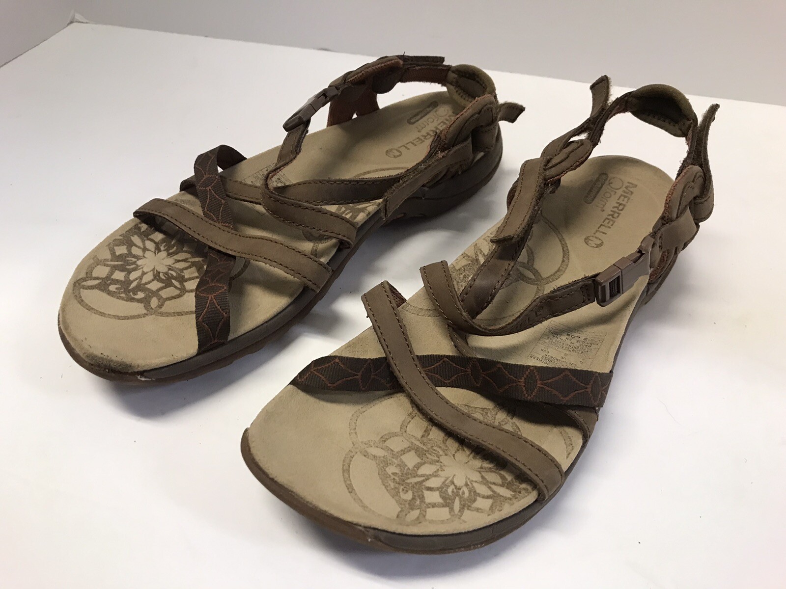 Merrell sandali donna taglia 8 terra scura jacardia scarpe sportive con cinturino marrone