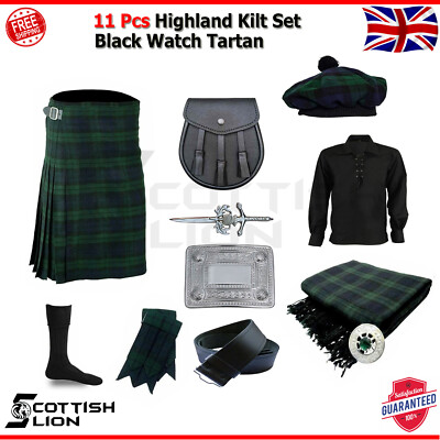 11-teiliges traditionelles Highland schottisches Herren Kilt Outfit Set Hochzeit Paket Ghillie