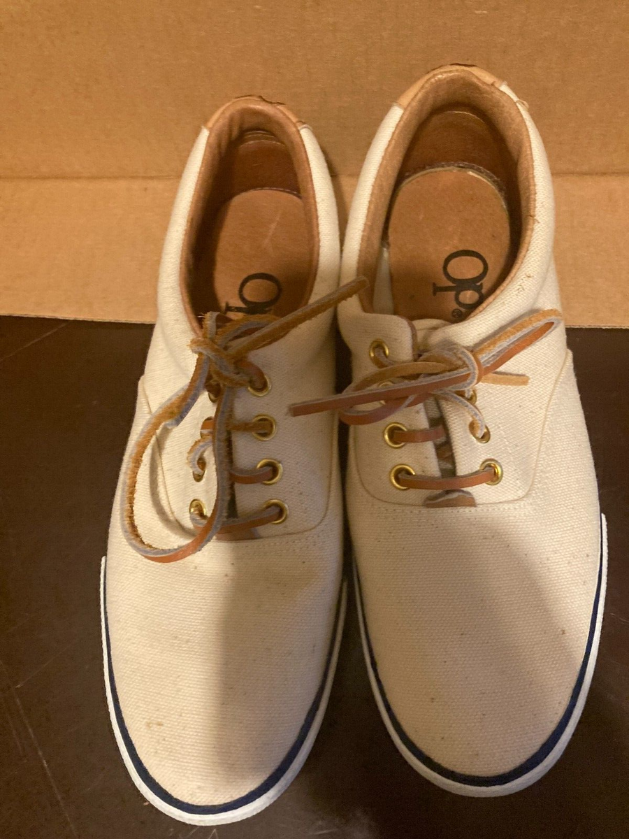 Vintage Ocean Pacific OP White Canvas Leather Laces Vintage Boat