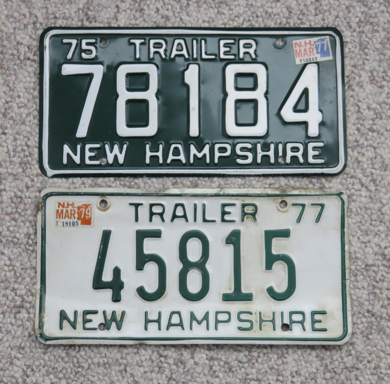 New Hampshire Trailer License Plates, Two, 1975 and 1977
