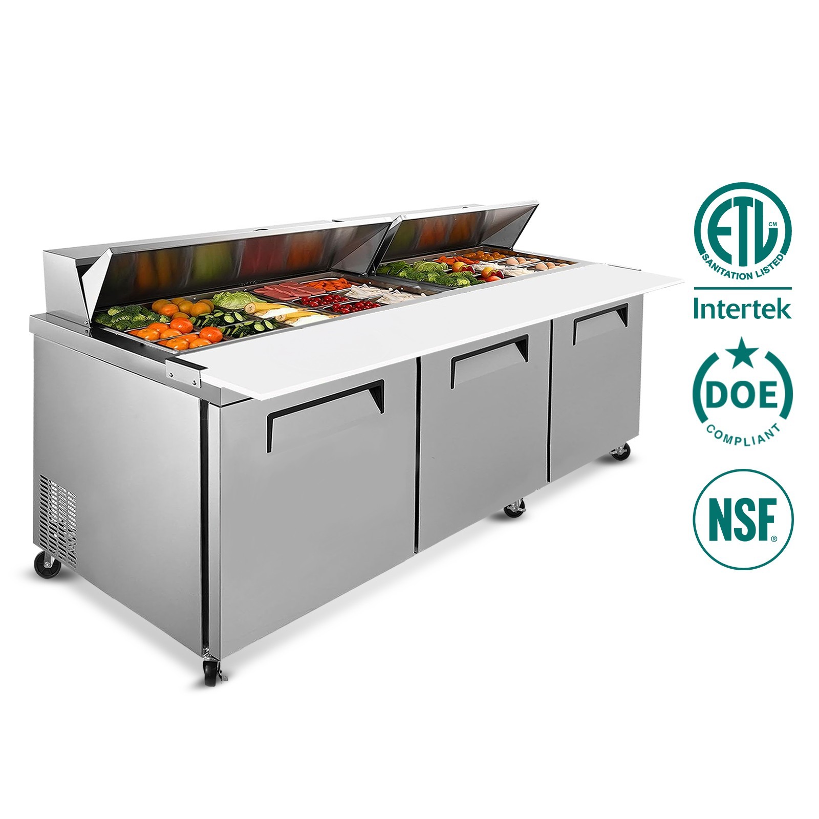 Commercial Sandwich Prep Table 72" 20.5 Cu.ft Stainless Steel ETL 27 Pans R290