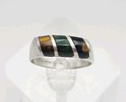 Taxco Sterling Silver Vintage Tiger's Eye & Malachite Inlay Ring Size 8.5 — photo 2