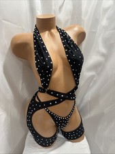 exotic Stripper Dance Wear one piece Black With Rhinestones