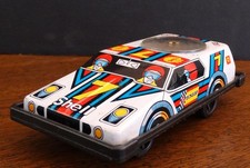 Vintage Japan Sakai Tin Litho Plastic Shell 7 Race Car w/Spinner on top