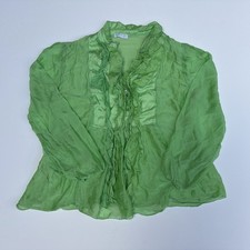 Vtg 90s Y2K Fairy Lace Ruffle Green Whimsy Top Long Sleeve Button Up Medium 344