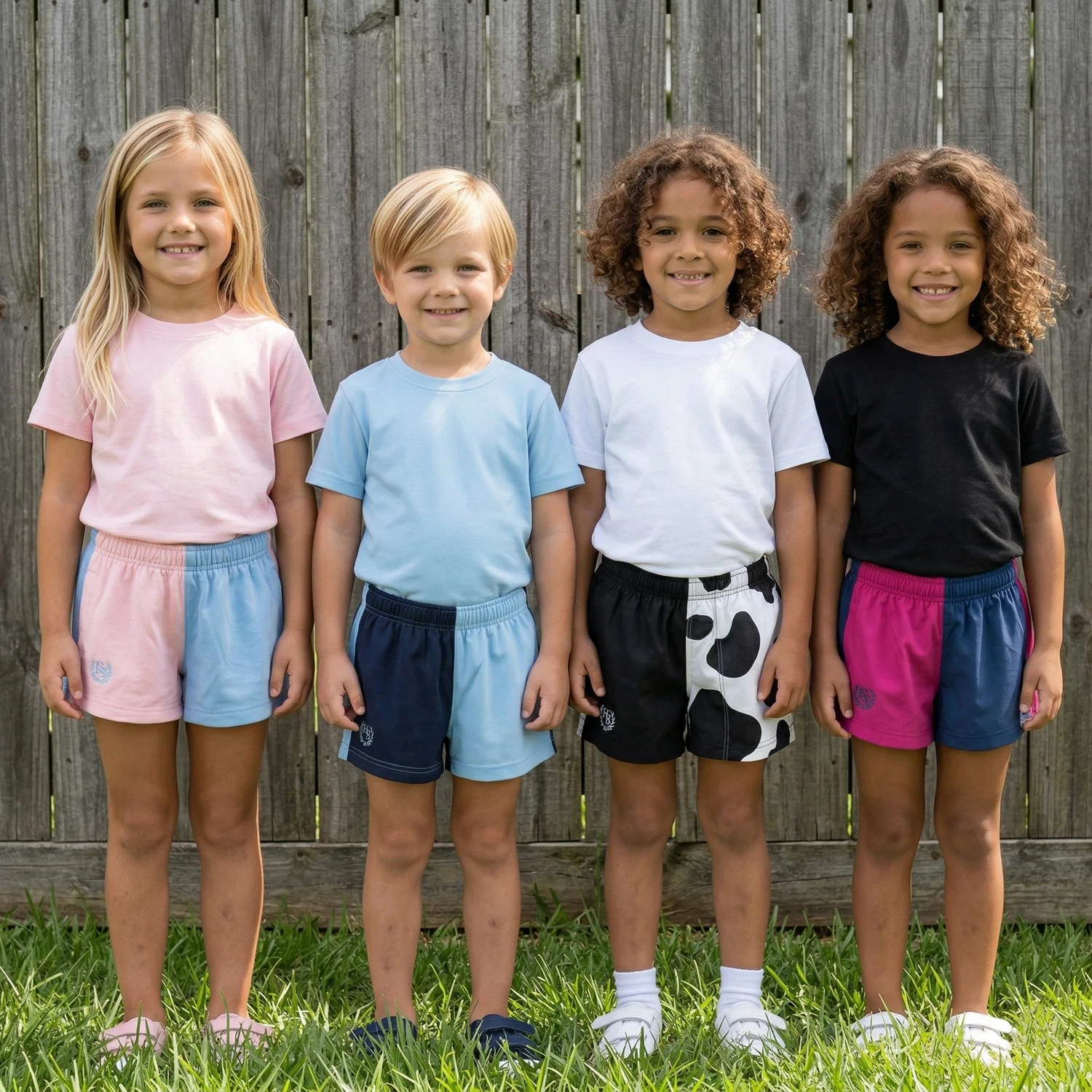 Hazy Blue Harlequin Colour Block Kids Harper Shorts - Unisex Sports & Leisure
