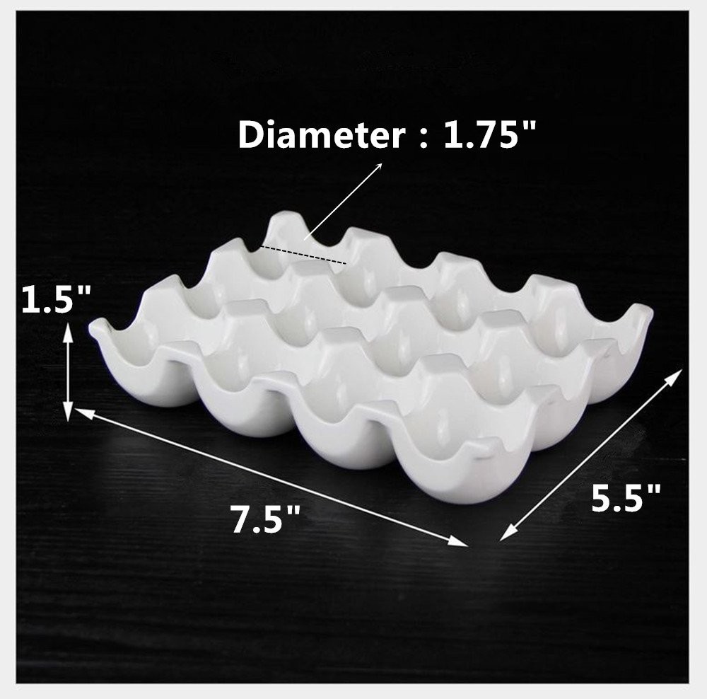 12 Cups Egg Holder for Fridge Tray Pretty Ceramic Plate 7.5X5.5X1.5"Kitchen