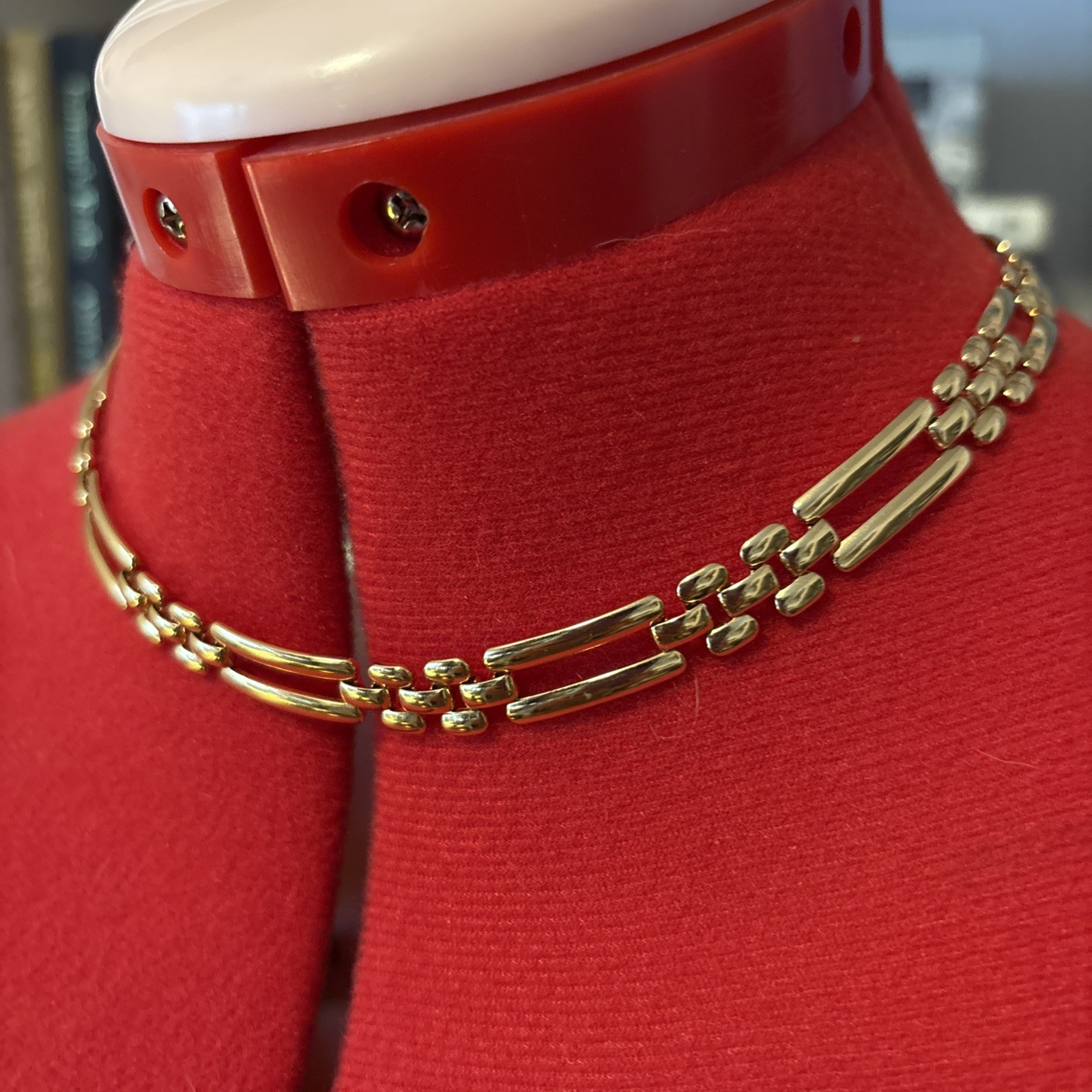 Monet Gold Tone Flat Rectangular Chain Link Neckl… - image 1