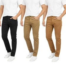 Mens 3 Pack Chinos Slim Fit Cotton Stretch Pants
