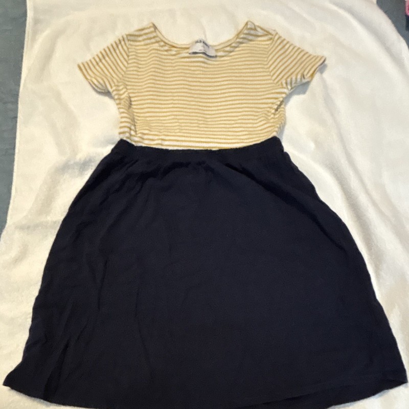 Old Navy Girls Yellow White Navy Striped Knit A-Line Dress Short Sleeve M (8)