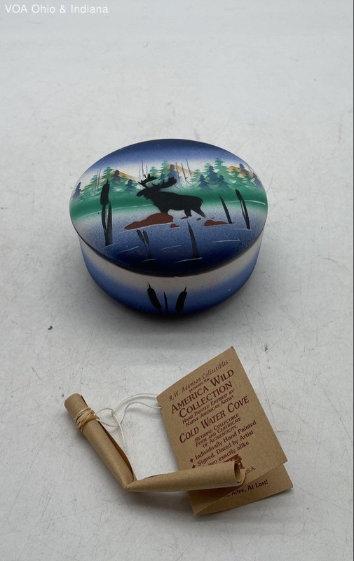 Coldwater Creek RW Adamson America Wild Moose Trinket Box Hand Painted 1999
