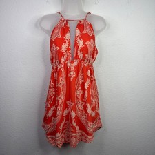 Farm Rio Dress Womens M Red Paisley Halter Boho Summer Vacation Tropical Aloha