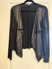 Open Front Drapey Faux Leather Cardigan, Blac...
