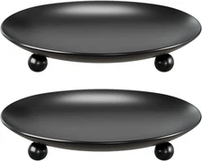 Black Candle Holders for Pillar Candles, Set of 2 Premium Metal Candle Plates Ca