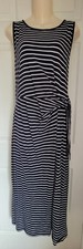 TALBOTS $99 Navy Blue Cotton Striped Casual Side Tie Tank Dress Size Large