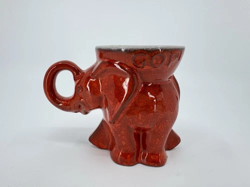 Frankoma Art Pottery Red Elephant Mug Cup 1976 Republican GOP Political Vintage