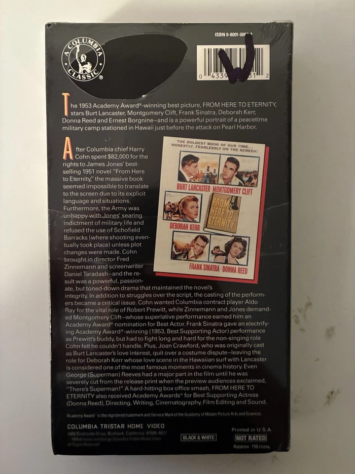 From Here to Eternity (VHS, 1998) – Burt Lancaster Frank Sinatra – Charity Sale Foto 3 de 3