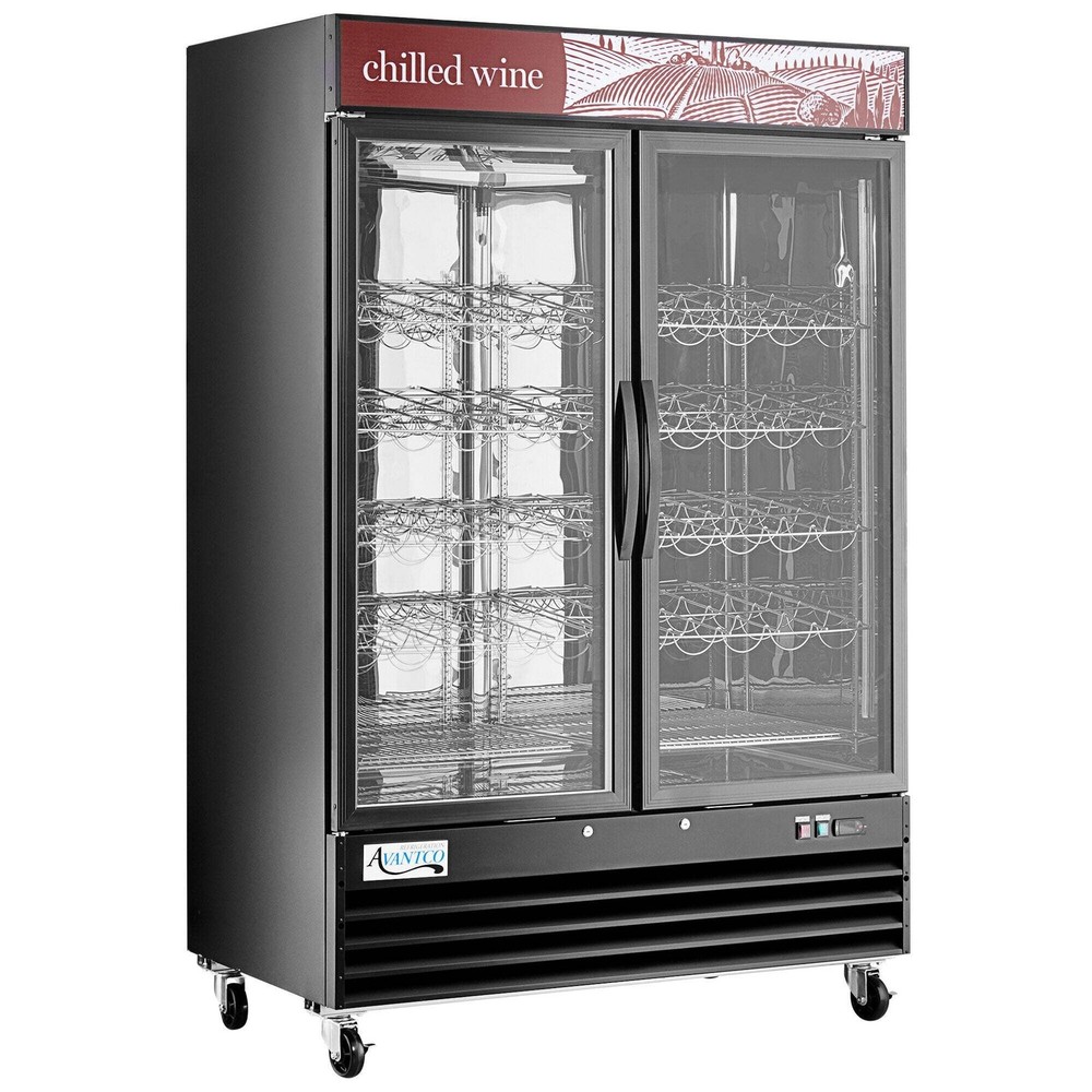 53-Inch Black Custom Two Door Wine Cooler with Adjustable Black Interior