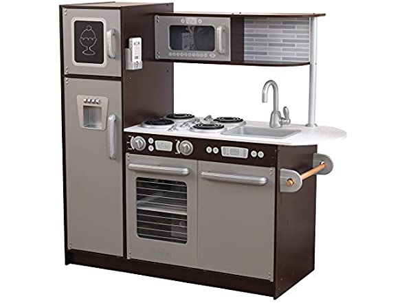Kidkraft 53388 Uptown Espresso Kitchen with 30 Piece Play Food for