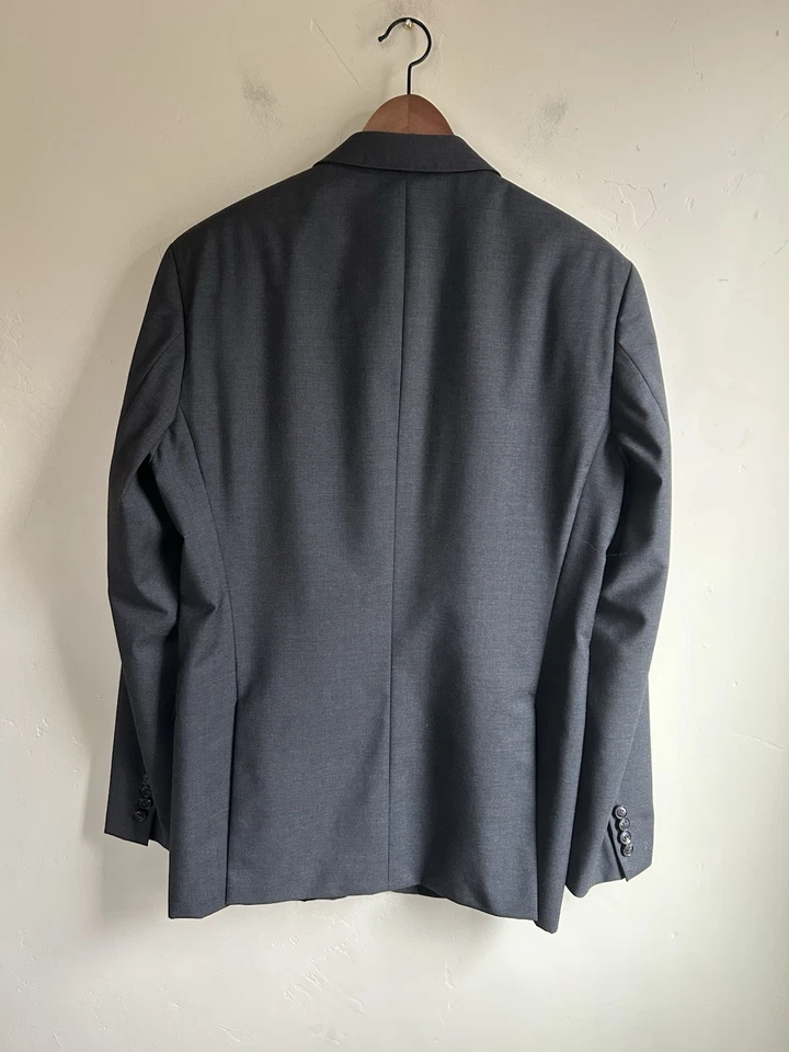 Jaqueta Hugo Boss Blazer Masculina 40L Lã Virgem Cinza Casaco Esportivo Clássico UNIÃO EUA - Imagem 3 de 4