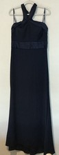 Eliza J Women’s Gown /Halter Neck W/ Satin Trim/Tie Back Neck Bow/ Navy 14 NWT