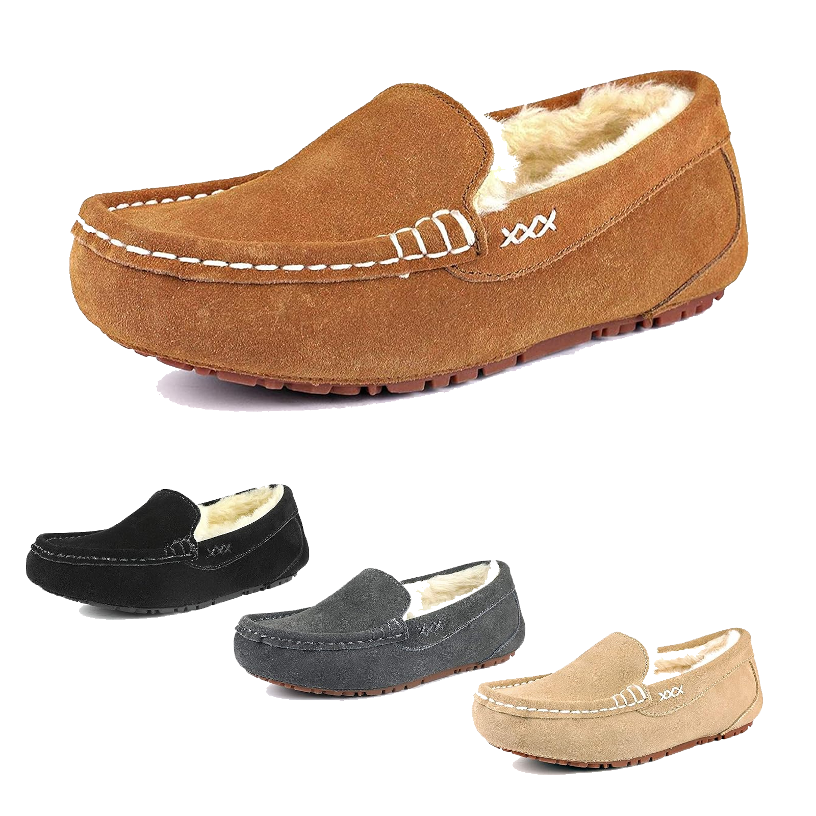Women Indoor Slipper Shoes Faux Fur Lining Fuzzy Moccasins House Shoes-image