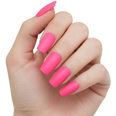 Matte Pink Press On Nails Long Square False Tips Glue On Artificial Fake Nails
