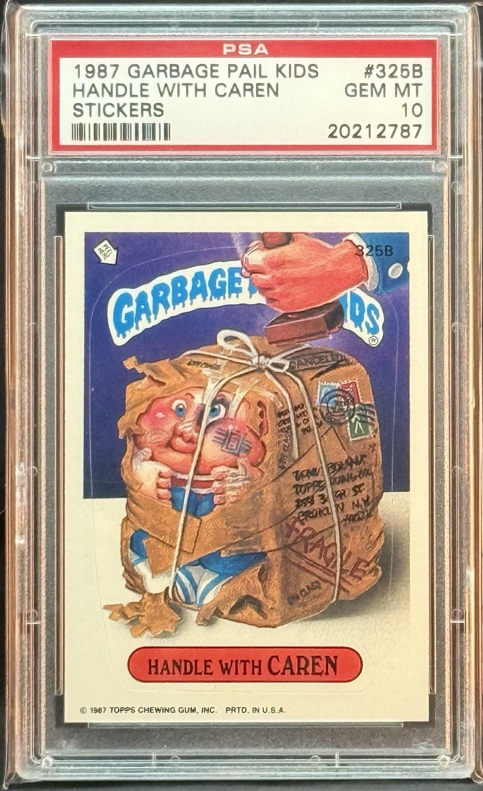 1987 GARBAGE PAIL KIDS SERIES 8 #325B HANDLE WITH CAREN PSA 10 GEM MINT view 1