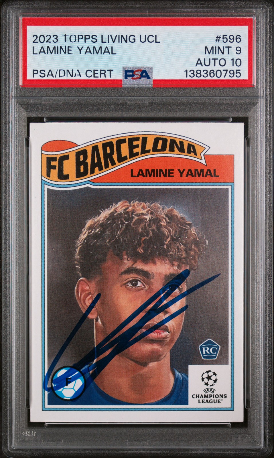 2023 TOPPS LIVING CHAMPIONS LEAGUE #596 LAMINE YAMAL PSA 9 AUTO 10