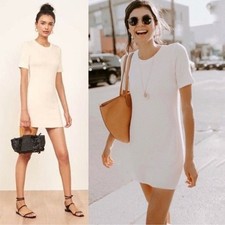 Reformation Gigi Modal Blend Ribbed Knit Mini T Shirt Dress Ivory White Small