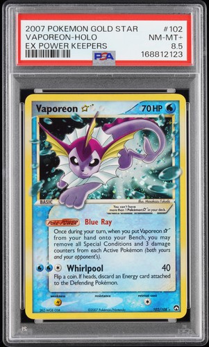 2007 POKEMON EX POWER KEEPERS GOLD STAR #102 VAPOREON-HOLO PSA 8.5
