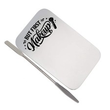 Stylish Compact Engraved BUT FIRST MAKEUP Theme Mixing Palette Spatula Tool