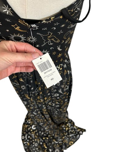 Cosmic Aura Astrology Celestial Stars Moon Foil Mesh Maxi Dress Sz M Black Gold - Picture 6 of 15