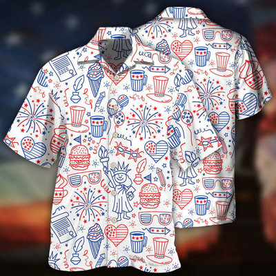 Independence Day Cool Drawing Icon All Printed 3D Hawaiian Shirt Lasfour  HO3980
