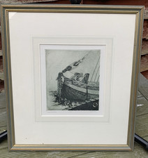 Simon Winch Pencil Signed Etching Thames Barge Sailing Artwork 1970s