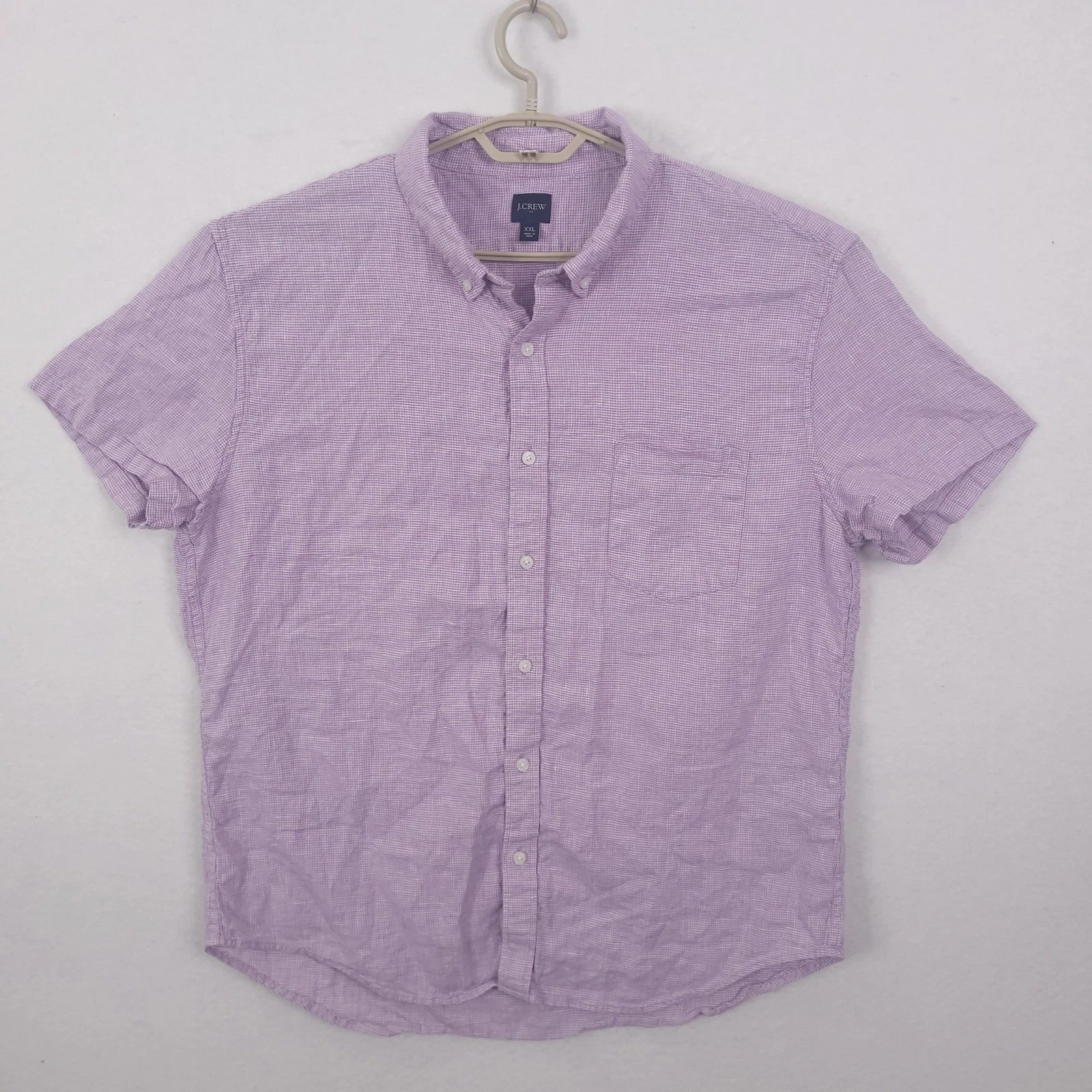 J.Crew Button Down Mens XXL Purple Linen Cotton Short Sleeve Shirt Prepppy