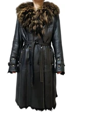 STELLA ROSSA BLACK EXCLUSIVE TOSCANA SHEARLING COAT FUR trim SIZE L fits M-L
