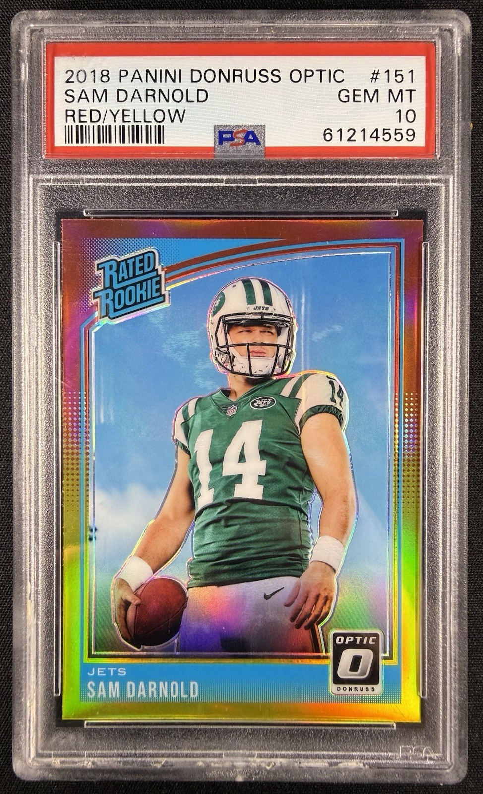 2018 Panini Donruss Optic Sam Darnold Red & Yellow Rated Rookie #151 PSA 10