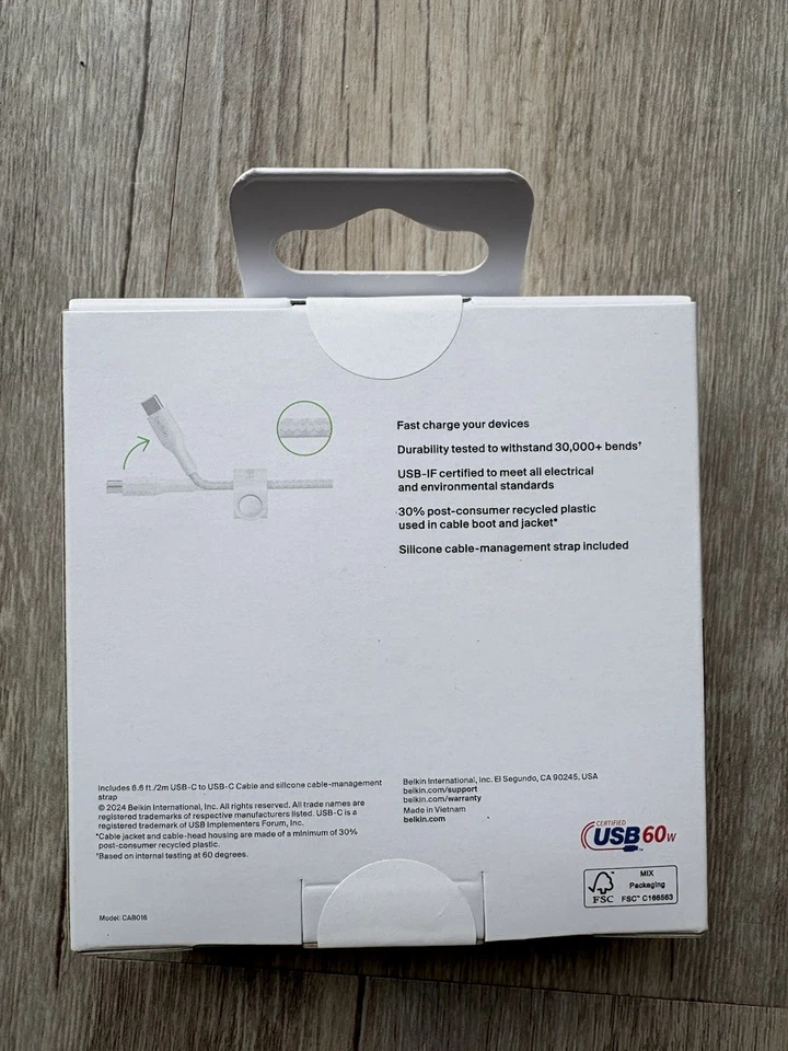 Belkin Boost Charge Braided USB-C to USB-C Cable 6.6 ft / 2M, White - Image 2 of 4