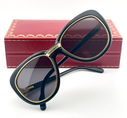 vintage CARTIER CONQUETE black 22K gold plated sunglasses MEDIUM France Diabolo