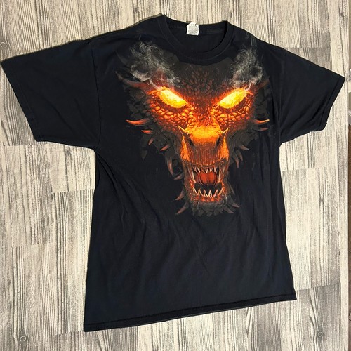 Vintage Style Dragon Graphic Tee - Mall Goth / Grunge / Dark Fantasy Shirt Large - Image 1