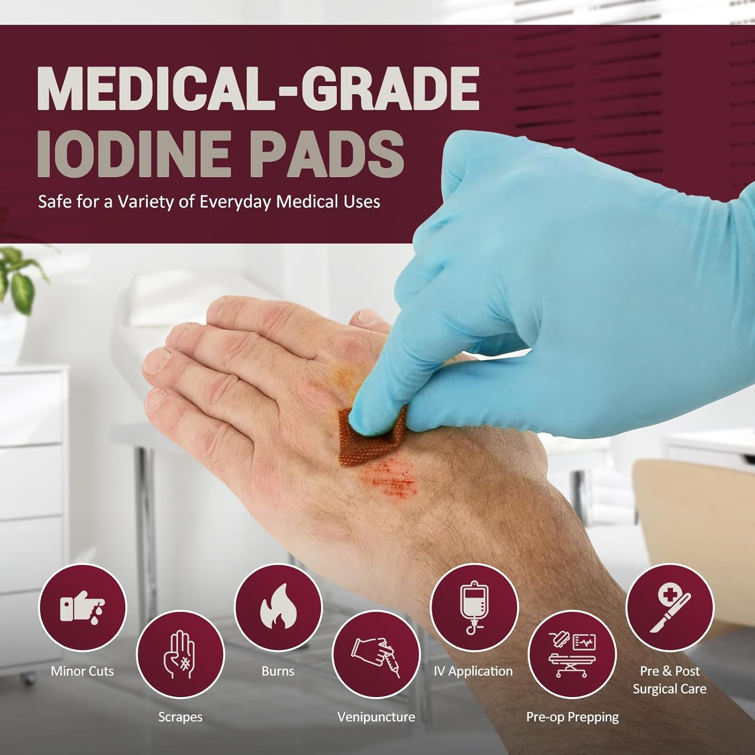 Individually Wrapped Iodine Wipes, 10% Povidone Iodine Prep Pads, Alcohol-Free A