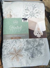 Christmas Embroidered Snowflake Fabric Table Cloth White Gold Silver Brand New 