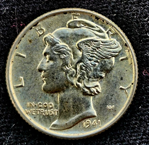 1941 Mercury Dime 90% Silver Strong MS Features Clear Bands Sharp Strike Coin