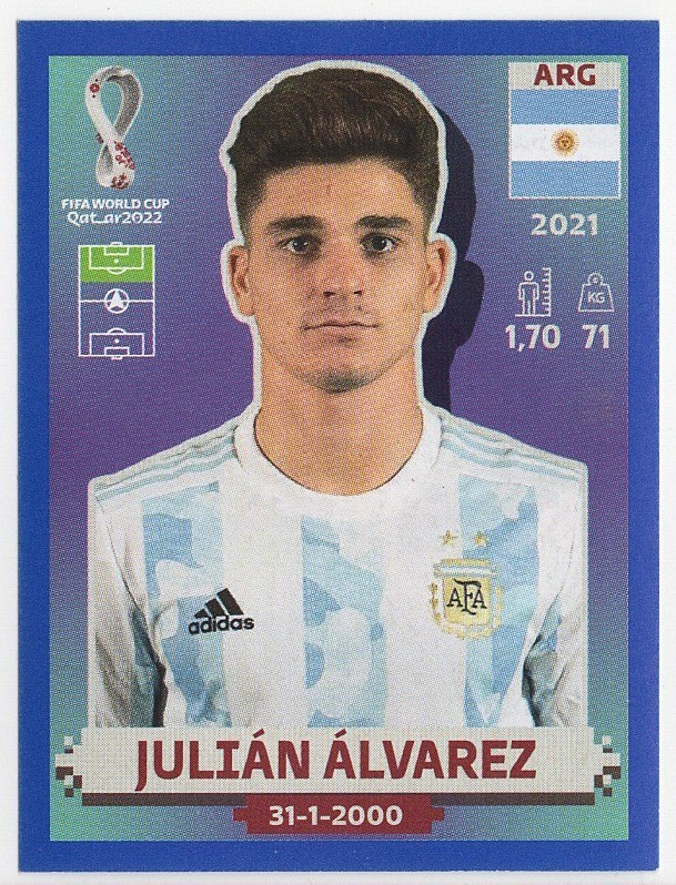 #ARG15 Julian Alvarez BLUE Parallel Panini World Cup Qatar 2022 Sticker