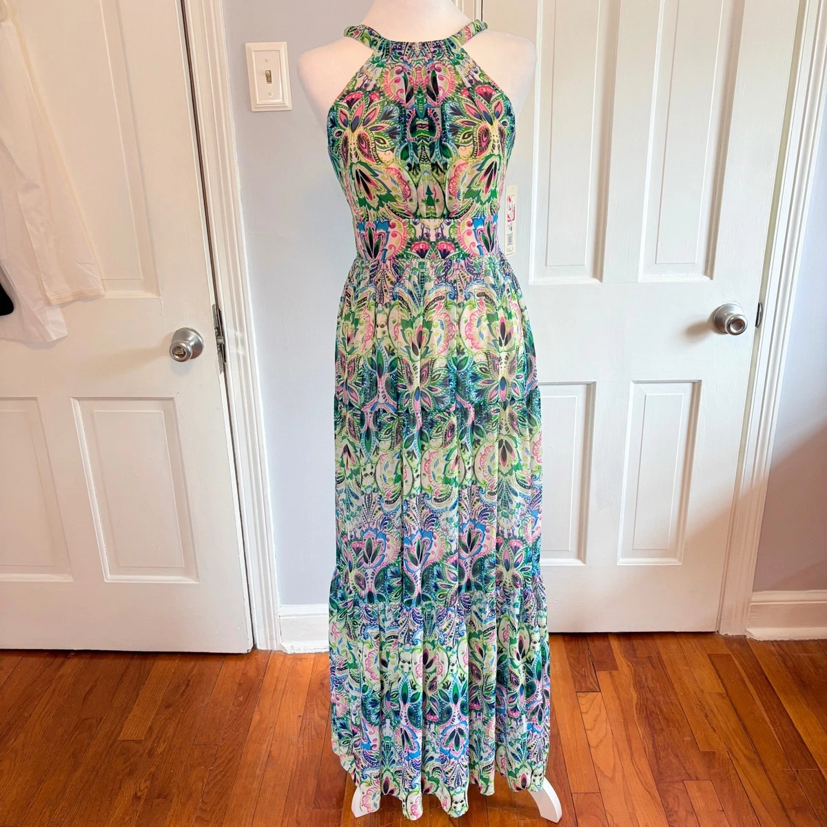 blue dresses for women Petal and Pup Women's Anabelle Halter Neck Lace Maxi Dress