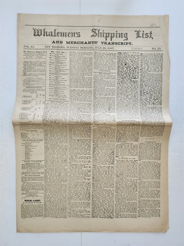1887 antique WHALEMEN SHIPPING LIST NEWS new bedford ma SPERM WHALE OIL ad
